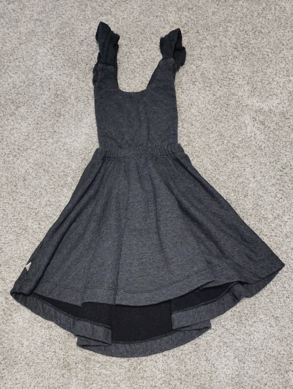 Girls Dark Gray Ruffle-Shoulder Pinafore Dress